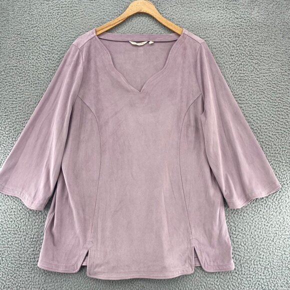 Soft Surroundings Top Womens Extra Large Purple Mauve Faux Suede V Neck Tunic - Picture 1 of 11